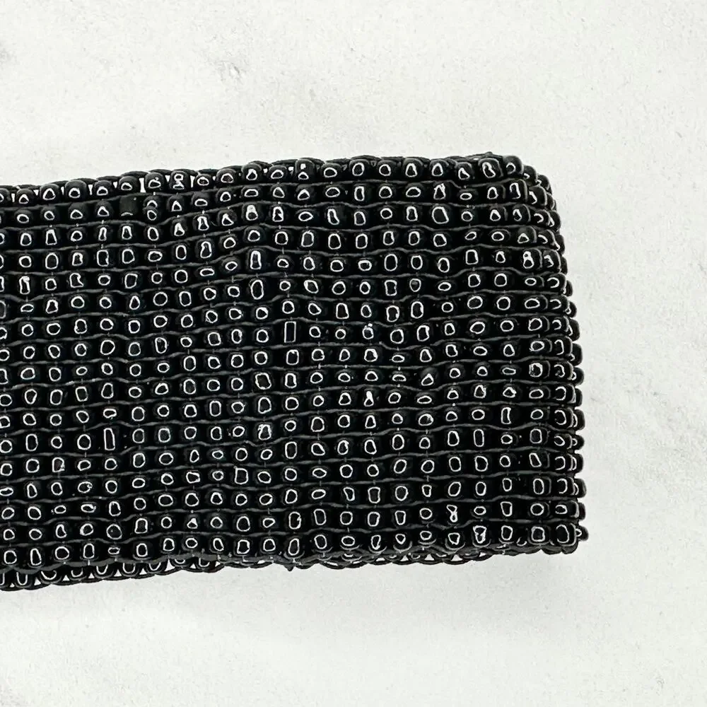 Abalone Shell Black Beaded Stretch Cinch Belt Womens OS ✨